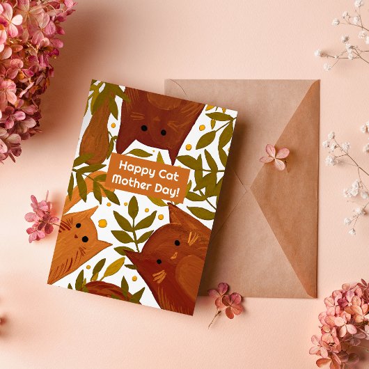 Cartes Pour Fêtes Annuelles Oranger brûlé Chats et branches Joyeux chat mère j