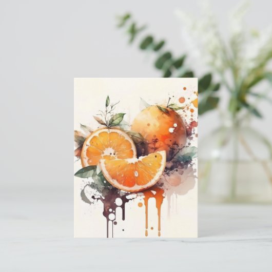 Cartes Pour Fêtes Annuelles Oranges En Aquarelles (Debout devant)