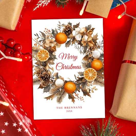 Cartes Pour Fêtes Annuelles Oranges séchées Citrus Wreath Élégant Noël