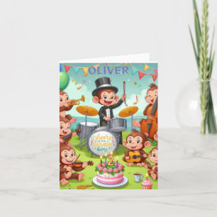 Cartes Pour Fêtes Annuelles orchestre de singe mignon garçon de 2 ans pour béb