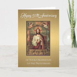 Cartes Pour Fêtes Annuelles Ordination du 50e anniversaire Jésus Eucharistie