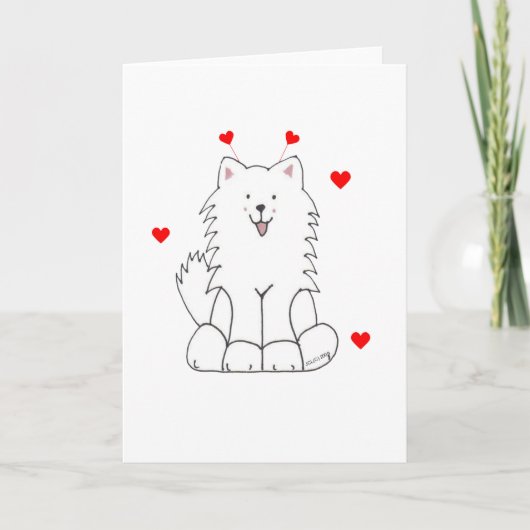 Cartes Pour Fêtes Annuelles Oreilles de Valentine de Samoyed (Devant)