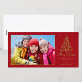 Cartes Pour Fêtes Annuelles Orné Arbre de Noël Or (Devant / Derrière)