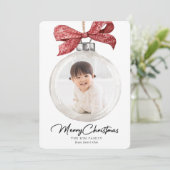 Cartes Pour Fêtes Annuelles Ornement avec Bow Photo Noël (Debout devant)