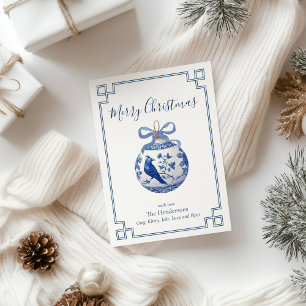 Cartes Pour Fêtes Annuelles Ornement bleu de chinoiserie avec ruban 