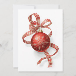 Cartes Pour Fêtes Annuelles Ornement Bulbe Rouge Ruban Flocon de Neige Doré
