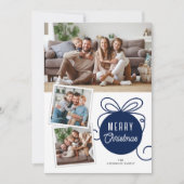 Cartes Pour Fêtes Annuelles Ornement d'arbre bleu Joyeux Noël 3 Photos (Devant)