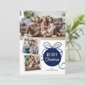 Cartes Pour Fêtes Annuelles Ornement d'arbre bleu Joyeux Noël 3 Photos (Debout devant)