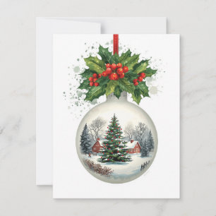 Cartes Pour Fêtes Annuelles Ornement de boule à neige avec houx et baies