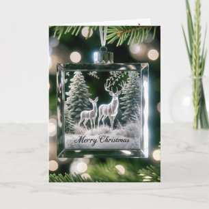 Cartes Pour Fêtes Annuelles Ornement De Cerfs De Noël En Verre Sur Pine Tree