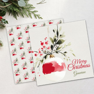 Cartes Pour Fêtes Annuelles Ornement de Noël à l'aquarelle festive avec verdur