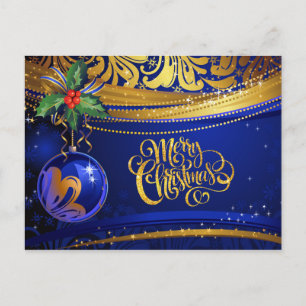 Cartes Pour Fêtes Annuelles Ornement de Noël Bleu Or Noël Holly