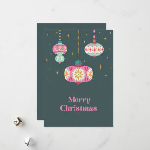 Cartes Pour Fêtes Annuelles Ornement de Noël Rétro Rose Vert Non Photo