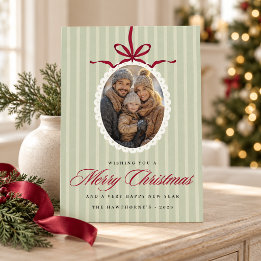 Cartes Pour Fêtes Annuelles Ornement de photo à nœud rouge élégant Noël vintag
