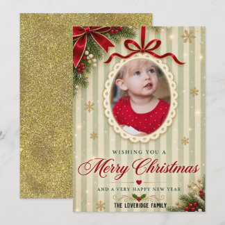 Cartes Pour Fêtes Annuelles Ornement de photo à nœud rouge vintage élégant pou