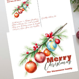 Cartes Pour Fêtes Annuelles Ornement de pin à l'aquarelle Noël classique de fa