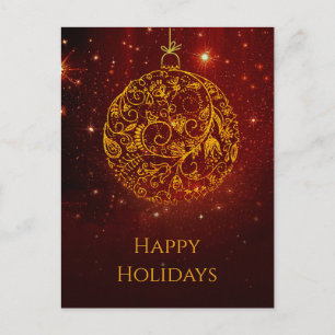 Cartes Pour Fêtes Annuelles Ornement doré-rouge élégant avec votre texte