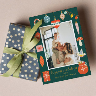 Cartes Pour Fêtes Annuelles Ornement Joyeux Noël Famille Mignonne Photo Fêtes