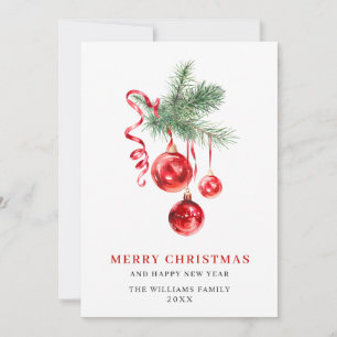 Cartes Pour Fêtes Annuelles Ornement Rouge Élégant Joyeux Noël Message