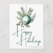 Cartes Pour Fêtes Annuelles Ornement Vert Joyeux Noël Écriture Script (Devant)