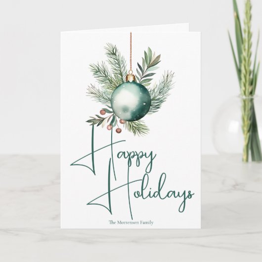 Cartes Pour Fêtes Annuelles Ornement Vert tendance Joyeux Joyeux Script (Devant)