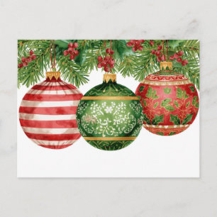 Cartes Pour Fêtes Annuelles Ornements Aquarelle Branches de Pin Noël