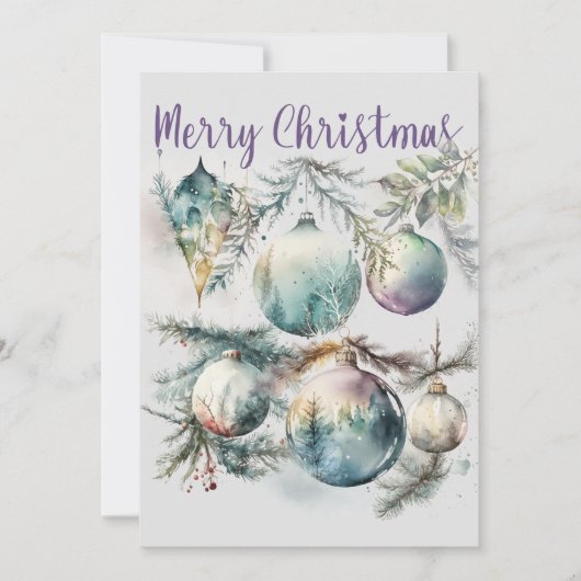 Cartes Pour Fêtes Annuelles Ornements aquarelle Joyeux Noël (Devant)