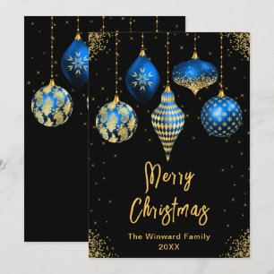 Cartes Pour Fêtes Annuelles Ornements Bleus et Dorés Joyeux Noël