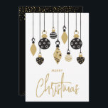 Cartes Pour Fêtes Annuelles Ornements Chic d'arbre de Noël<br><div class="desc">Les cartes de voeux des Fêtes d'affaires plates présentent des ornements d'arbre de Noël noir et or (non métallique) sur un arrière - plan gris avec les mots Joyeux Noël sur le devant. Votre message de remerciement personnalisé est imprimé sur le dos. TÉLÉCHARGEMENT IMPRIMÉ et/ou INSTANT ! CORRESPONDANCE d'objets dans...</div>