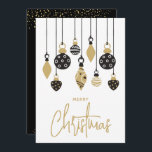 Cartes Pour Fêtes Annuelles Ornements Chic d'arbre de Noël<br><div class="desc">Les cartes de voeux des Fêtes d'affaires plates présentent des ornements d'arbre de Noël noir et or (non métallique) sur un arrière - plan gris avec les mots Joyeux Noël sur le devant. Votre message de remerciement personnalisé est imprimé sur le dos. TÉLÉCHARGEMENT IMPRIMÉ et/ou INSTANT ! CORRESPONDANCE d'objets dans...</div>