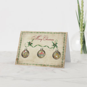 Cartes Pour Fêtes Annuelles Ornements de fêtes avec ruban vert