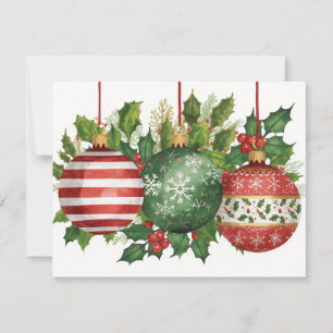 Cartes Pour Fêtes Annuelles Ornements de Noël à l'aquarelle Guirlande de houx