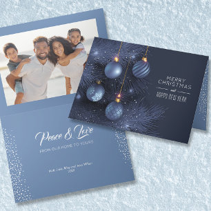 Cartes Pour Fêtes Annuelles Ornements de Noël Bleu 1 Photo repliée