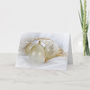 Cartes Pour Fêtes Annuelles Ornements de Noël en or sur satin blanc