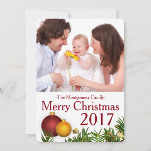 Cartes Pour Fêtes Annuelles Ornements de Noël et aiguilles de pin Photo de fam