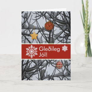 Cartes Pour Fêtes Annuelles Ornements de Noël islandais sur branches de neige