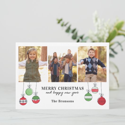 Cartes Pour Fêtes Annuelles Ornements de Noël rétro (Debout devant)