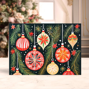Cartes Pour Fêtes Annuelles Ornements de Noël Rétro et Branches de Pin