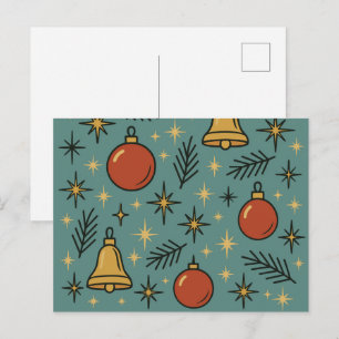 Cartes Pour Fêtes Annuelles Ornements de Noël Rétro Motif Cloches et Étoiles
