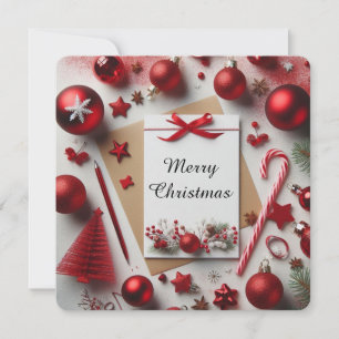 Cartes Pour Fêtes Annuelles Ornements de Noël rouges et salutations saisonnièr