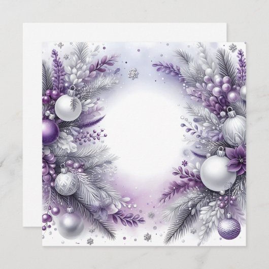Cartes Pour Fêtes Annuelles Ornements de Noël violet, blanc et argent (Devant / Derrière)