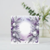 Cartes Pour Fêtes Annuelles Ornements de Noël violet, blanc et argent (Debout devant)