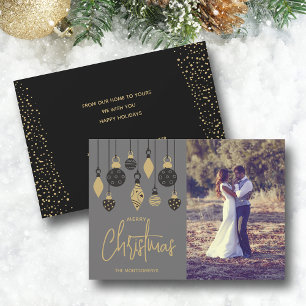 Cartes Pour Fêtes Annuelles Ornements de sapin de Noël chics sur gris