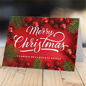 Cartes Pour Fêtes Annuelles Ornements modernes de Noël rouge et pin vert