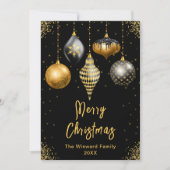 Cartes Pour Fêtes Annuelles Ornements noirs et dorés Joyeux Noël (Devant)
