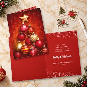 Cartes Pour Fêtes Annuelles Ornements pliés d'arbre de Noël rouge