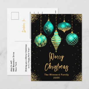 Cartes Pour Fêtes Annuelles Ornements sarcelle et or Joyeux Noël