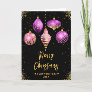 Cartes Pour Fêtes Annuelles Ornements Violet et Or Joyeux Noël