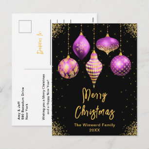 Cartes Pour Fêtes Annuelles Ornements Violet et Or Joyeux Noël