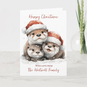 Cartes Pour Fêtes Annuelles Otter aquarelle personnalisée Noël de famille